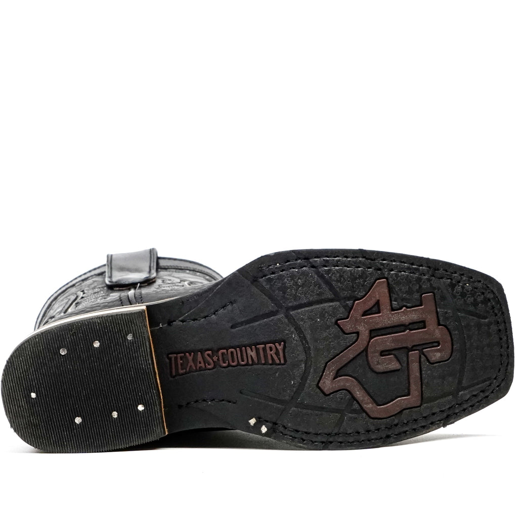 Cheyenne Black Leather Boots (Youth) - Slip-Resistant Sole - Rodeo Toe (E28) - Gomez Western Wear