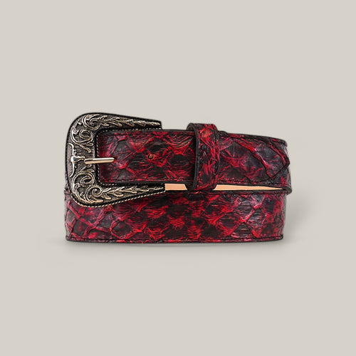 Exotic Full Quilt Pirarucu Fish - Texas Buckle - Black Cherry Belt