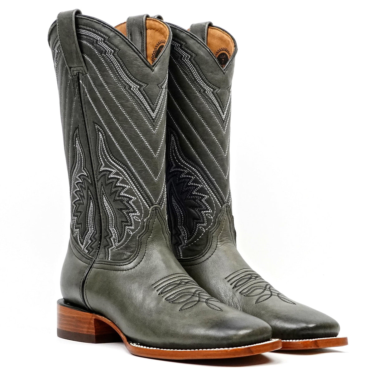Clark Steel Gray Leather Boots - Square Toe (E961) - Gomez Western Wear