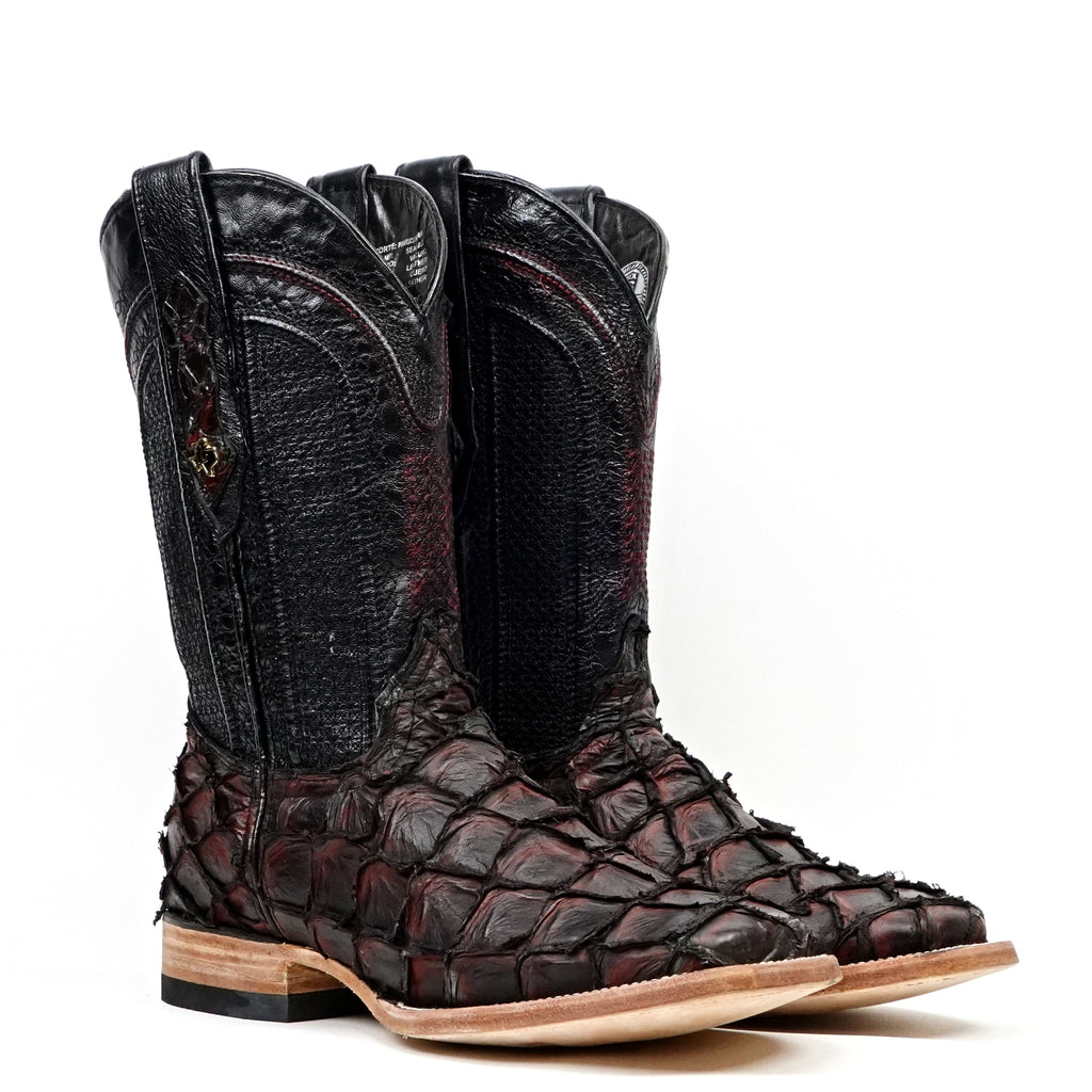 Connor Pirarucu Fish Boots - Red - Square Toe (PZ60) - Gomez Western Wear