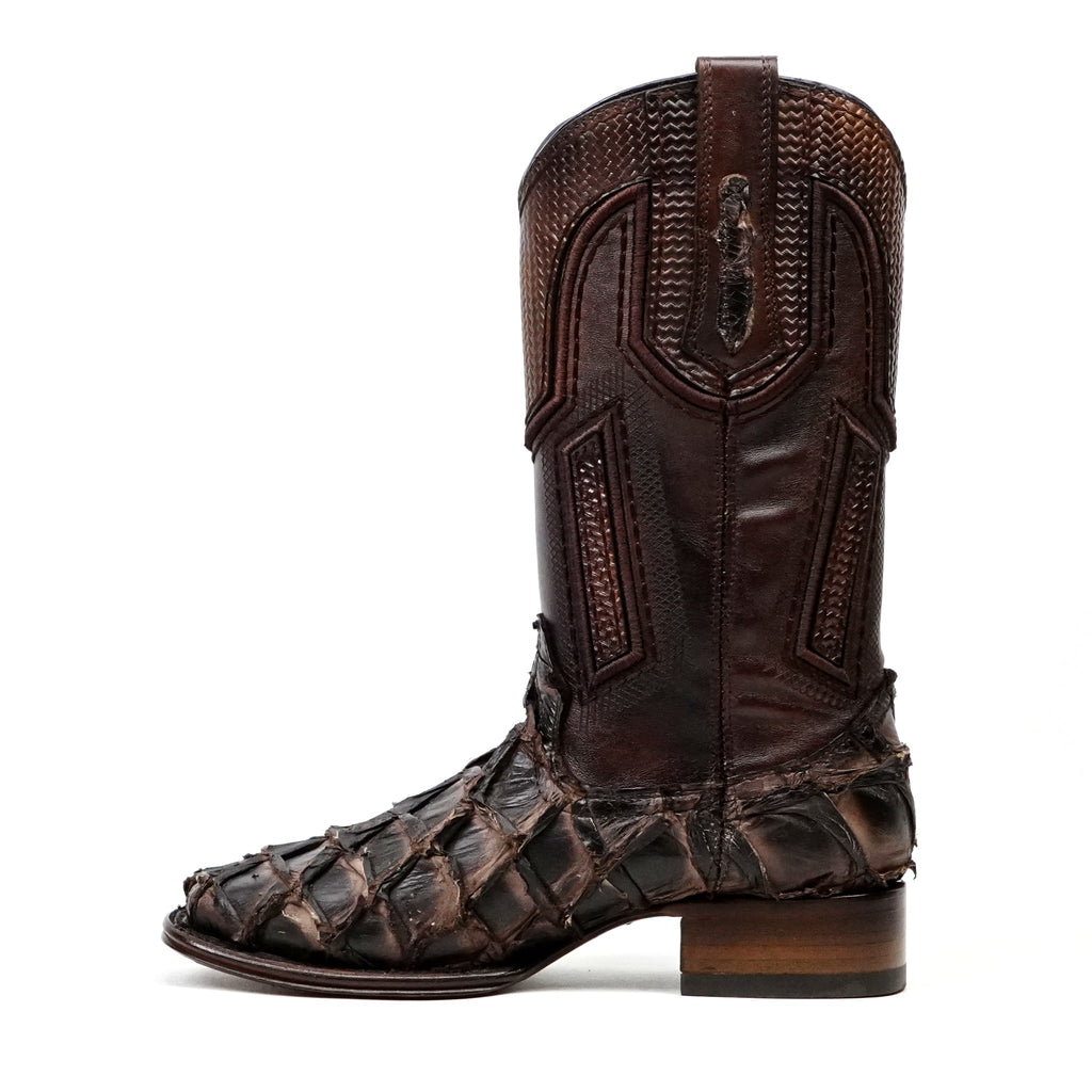 Connor Platinum Pirarucu Fish Boots - Tobacco - Square Toe - Gomez Western Wear