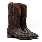 Connor Platinum Pirarucu Fish Boots - Tobacco - Square Toe - Gomez Western Wear