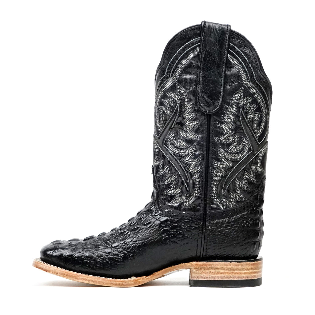 Crocodile Black Boots (Youth) - Embossed Leather - Square Toe (E427) - Gomez Western Wear