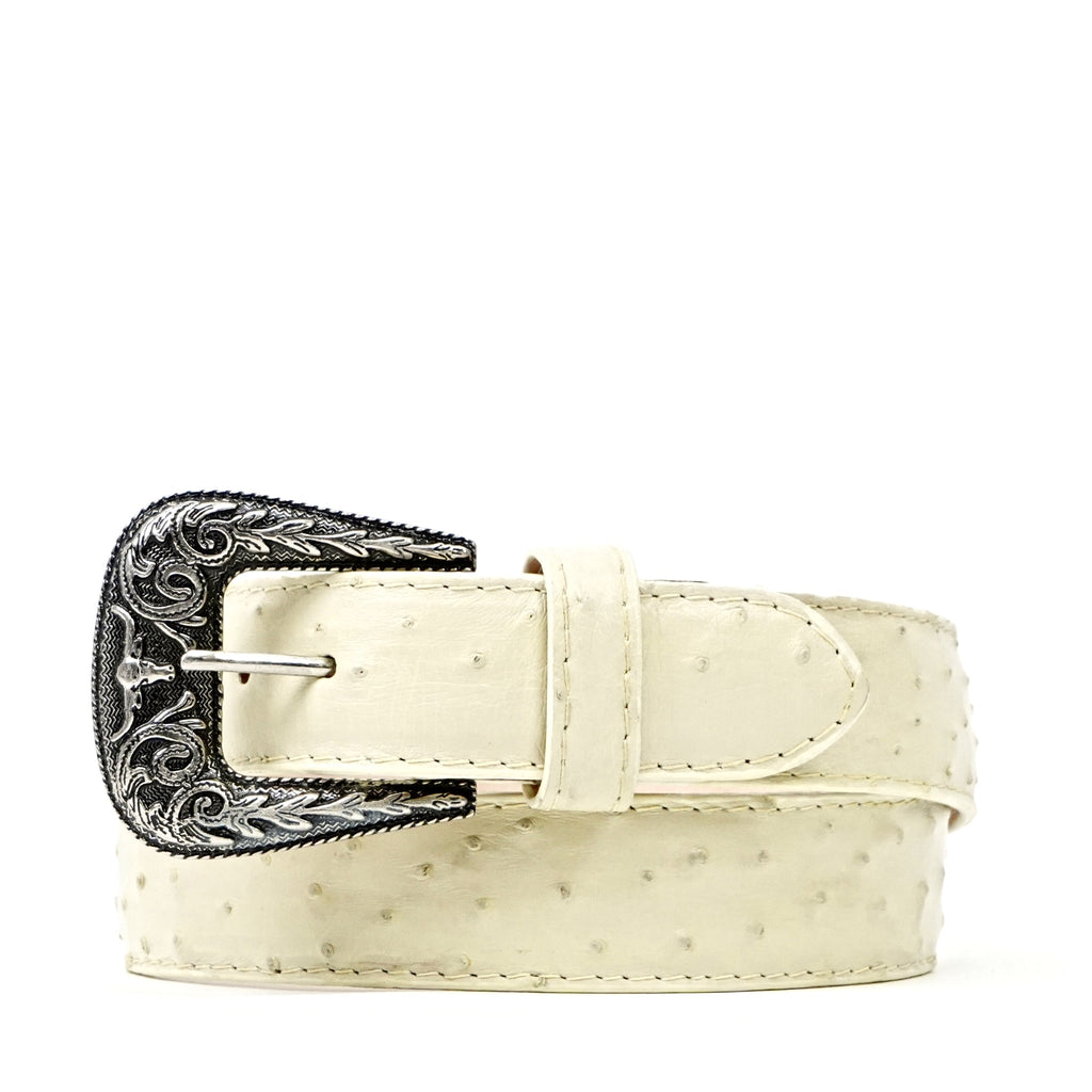 Exotic Full Quilt Ostrich Belt - Bone (C-028) - Gomez Western Wear