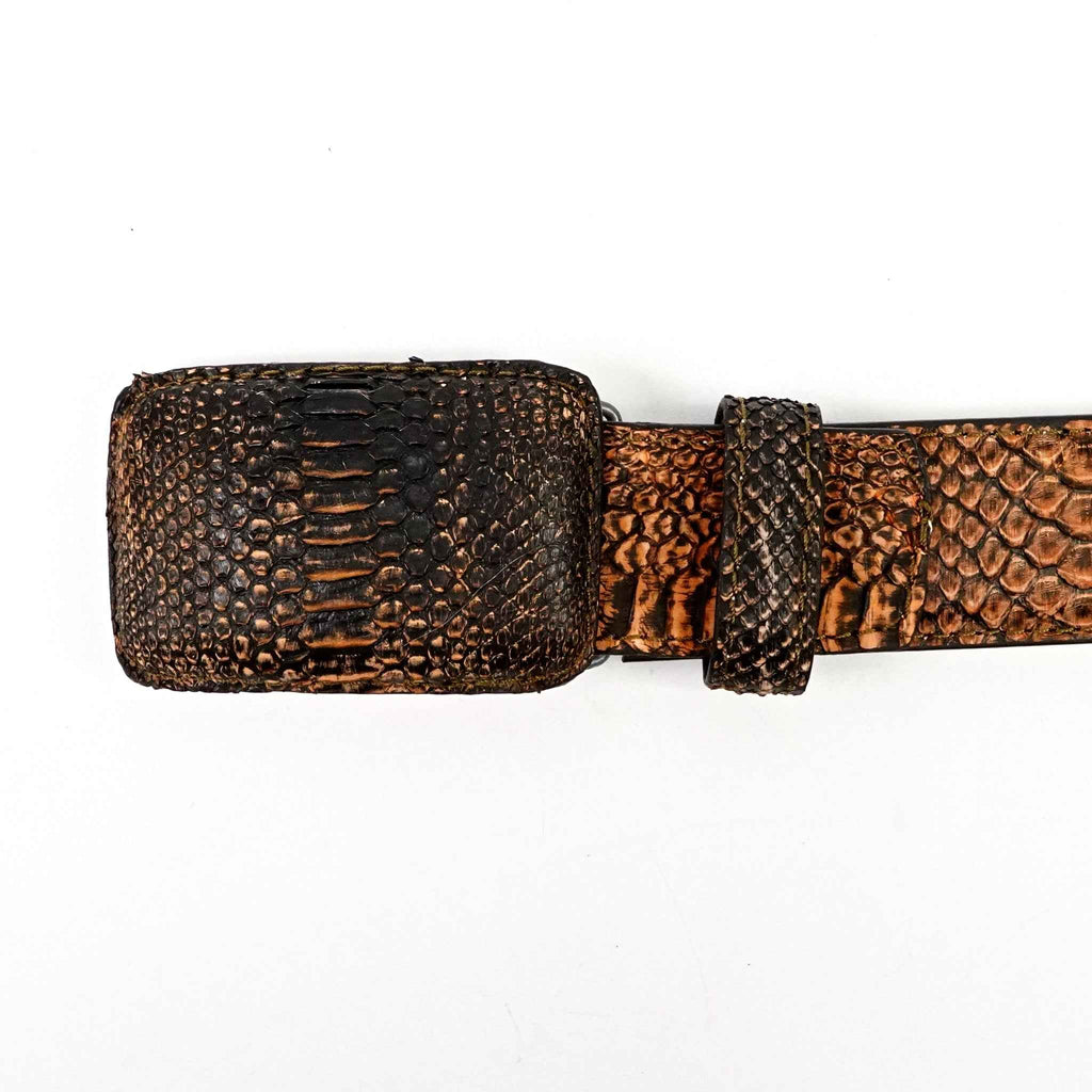 Exotic Full Quilt Python Belt - Burnt Orange (C-001) - Gomez Western Wear