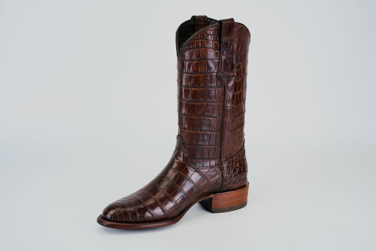 James Full Alligator Boots - Brown - Round Toe (FU220) - Gomez Western Wear
