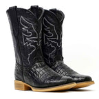 Kids Alligator Belly Black Boots - Embossed Leather - Square Toe (K27-1) - Gomez Western Wear