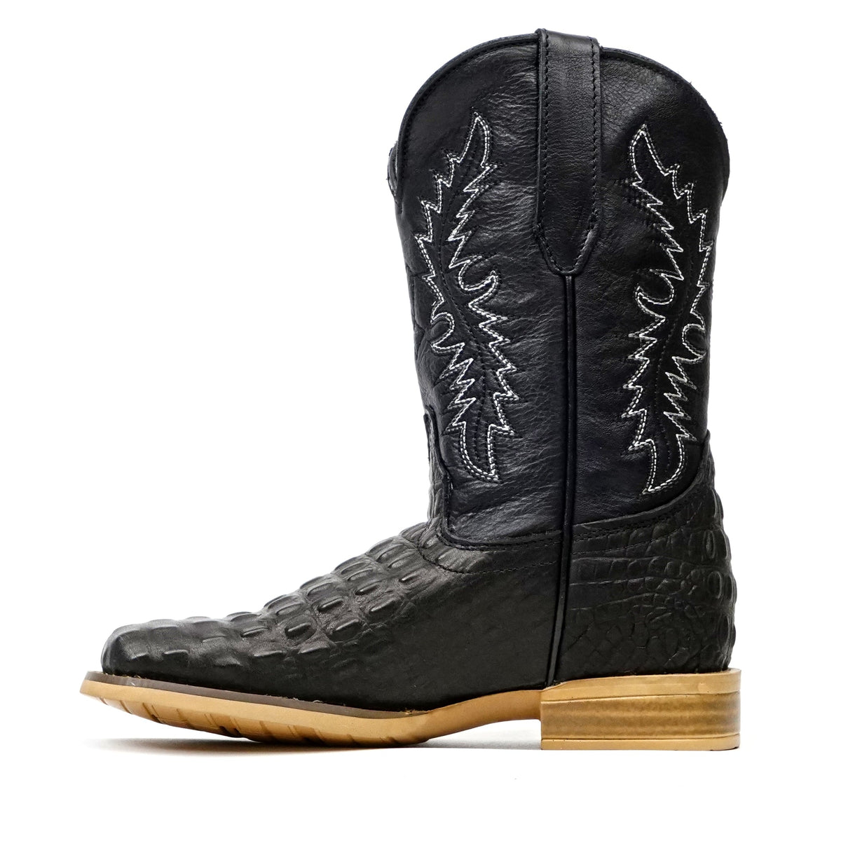 Kids Crocodile Black Boots - Embossed Leather - Square Toe (K10-1) - Gomez Western Wear