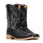 Kids Pirarucu Fish Black Boots - Embossed Leather - Square Toe (K92-1) - Gomez Western Wear