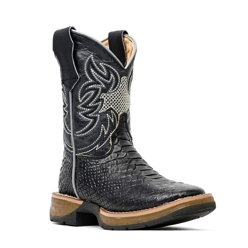 Kids Python Black Boots - Embossed Leather - Square Toe - Gomez Western Wear