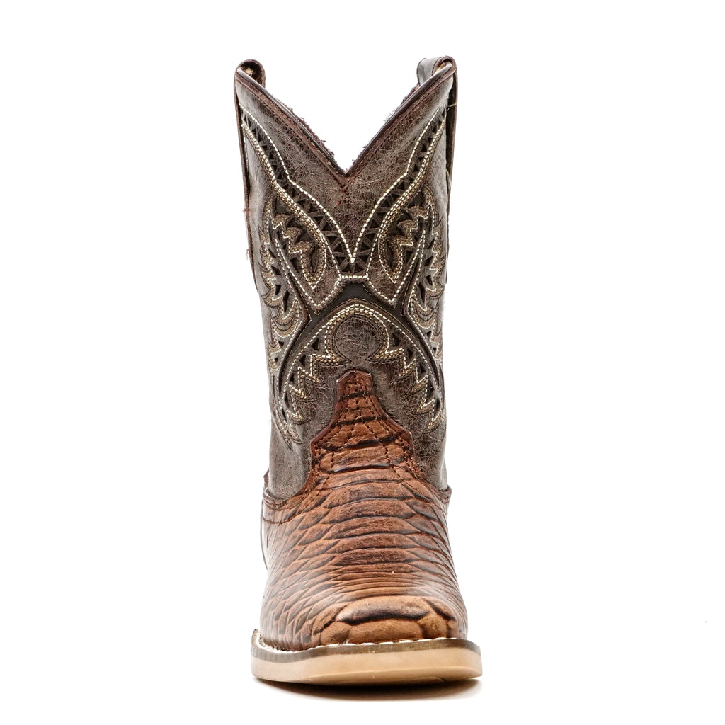 Kids Python Choco Boots - Embossed Leather - Square Toe (K11-1) - Gomez Western Wear