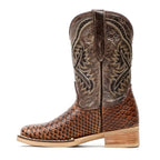 Kids Python Choco Boots - Embossed Leather - Square Toe (K11-1) - Gomez Western Wear