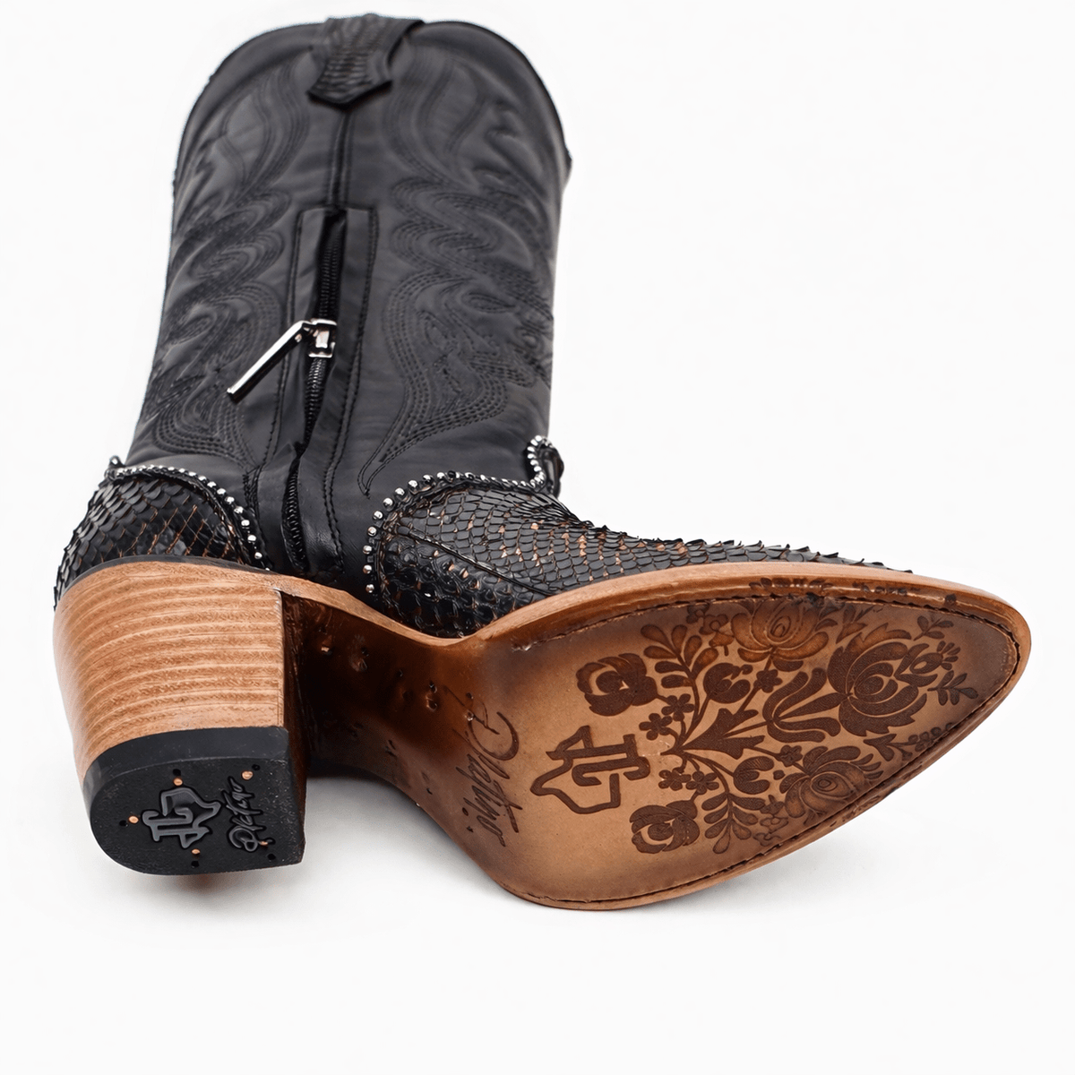 Linda Python Black Boots - Tall Shaft - J Toe - Gomez Western Wear