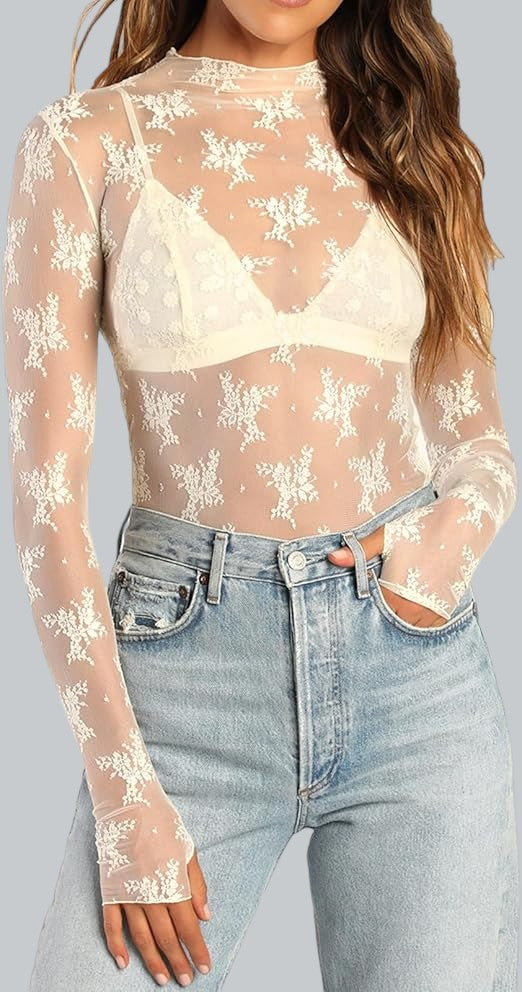 Top transparente de malla de encaje