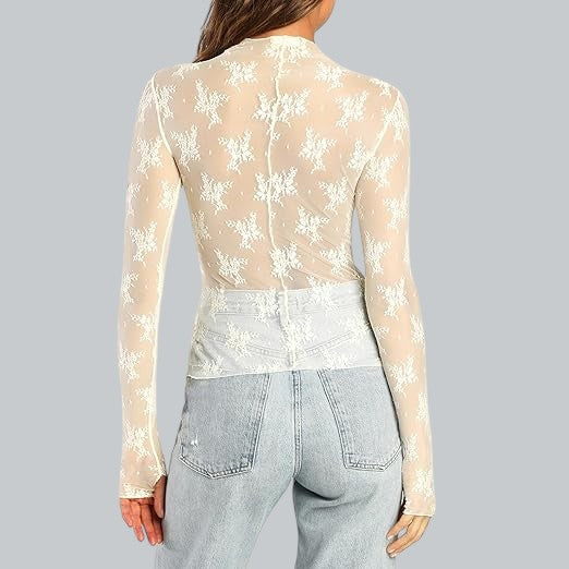 Top transparente de malla de encaje
