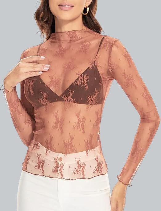 Top transparente de malla de encaje