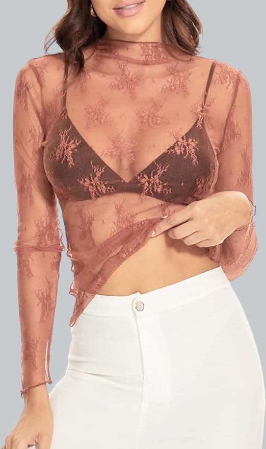 Top transparente de malla de encaje