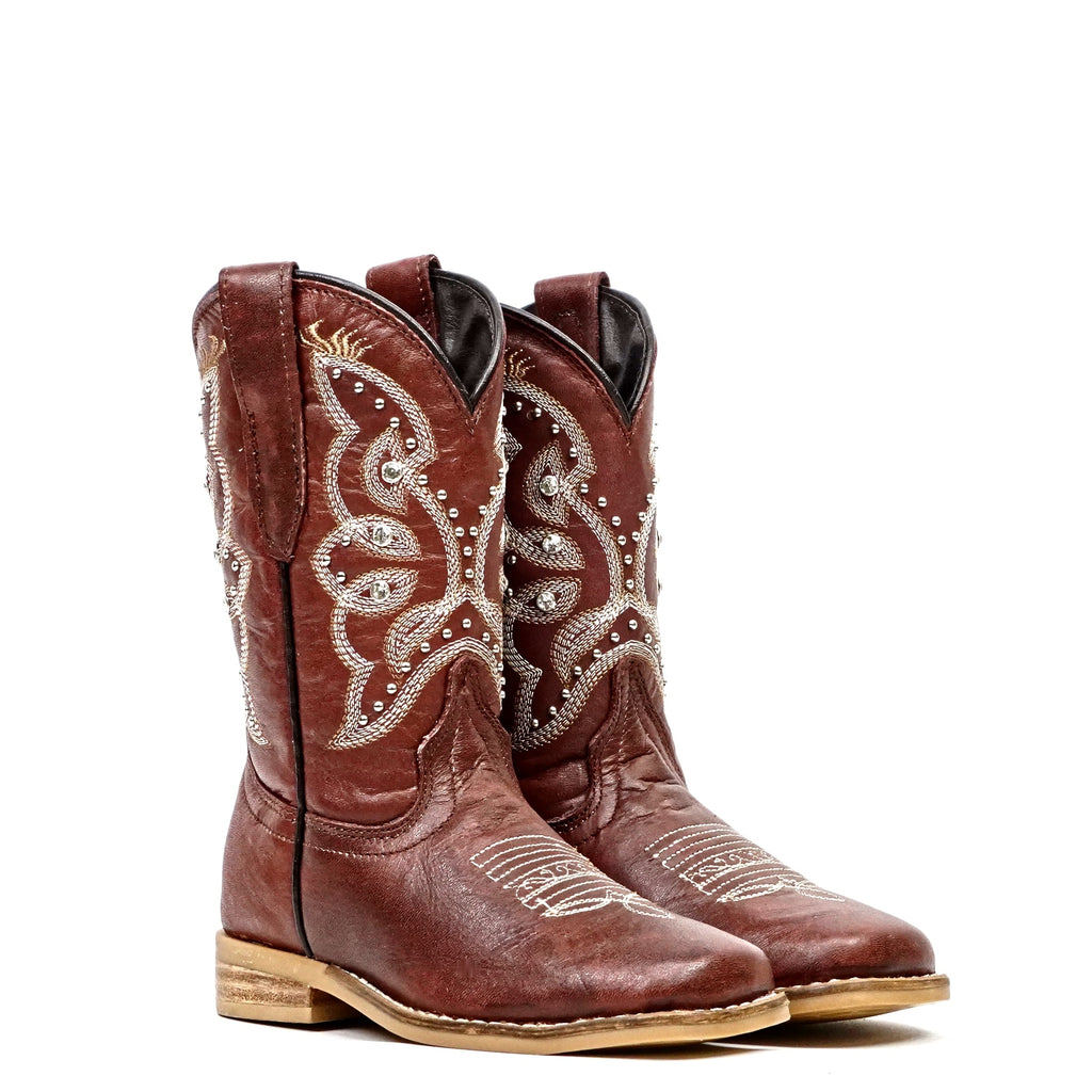 Marlon Cognac Girls Leather Boots - Slip-Resistant Sole - Square Toe (K-Blake) - Gomez Western Wear