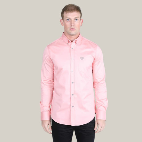 Men’s Single Pocket Logo Modern Fit Stretch Dress Shirt - Pink - CTL9826