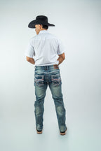Men's Western Straight Fit Dark Blue Denim Jeans (RS-015) - Gomez Western Wear