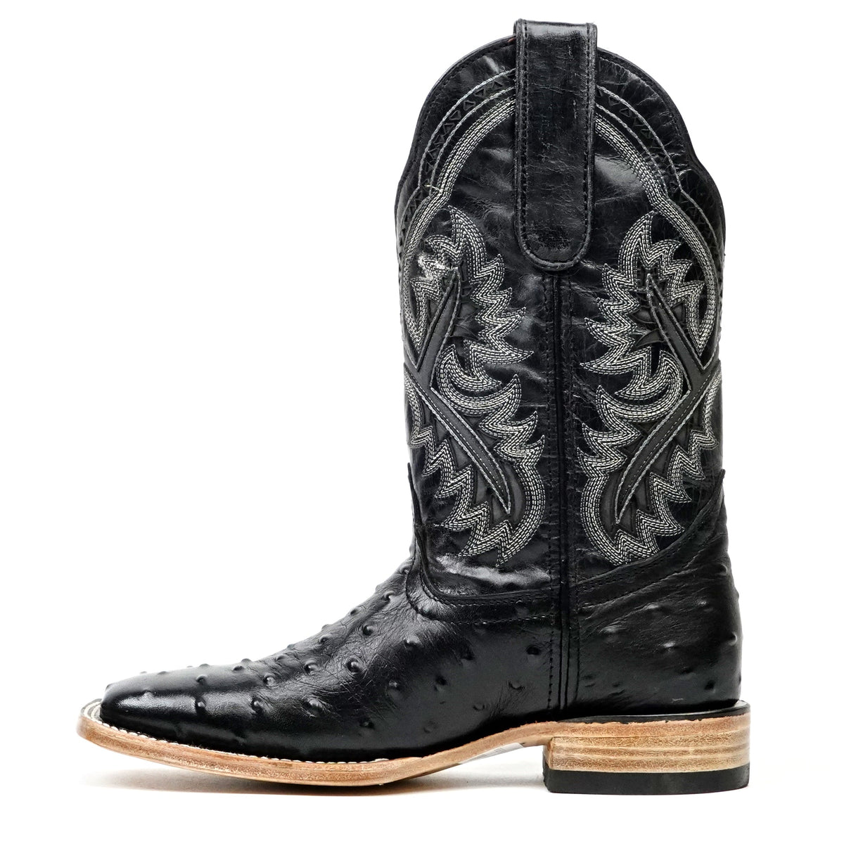 Ostrich Black Boots (Youth) - Embossed Leather - Square Toe (E424) - Gomez Western Wear