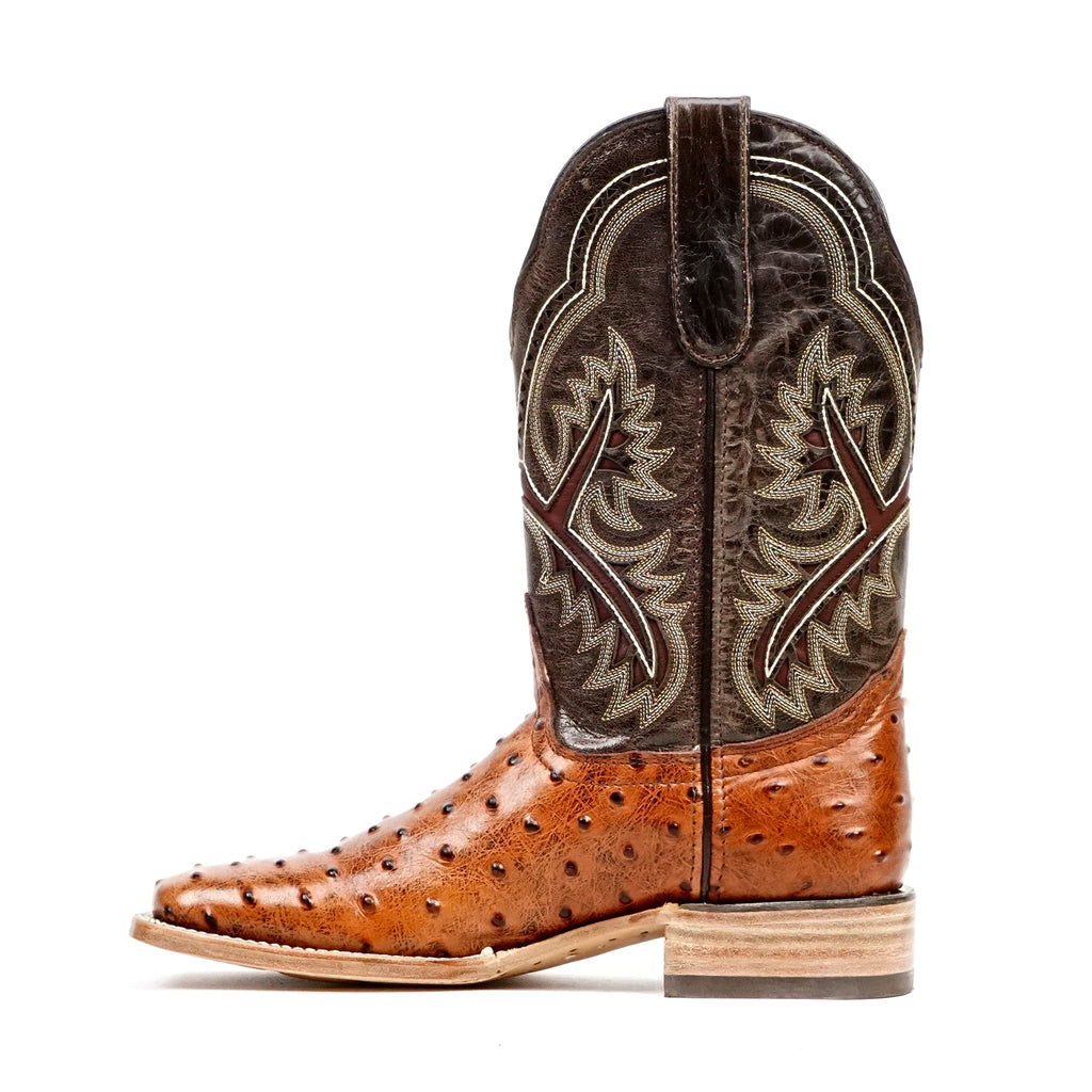 Ostrich Cognac Cowboy Boots - Embossed Leather - Square Toe (E424) - Gomez Western Wear