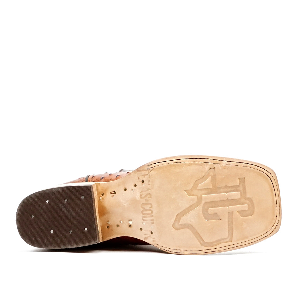 Ostrich Cognac Cowboy Boots - Embossed Leather - Square Toe (E424) - Gomez Western Wear