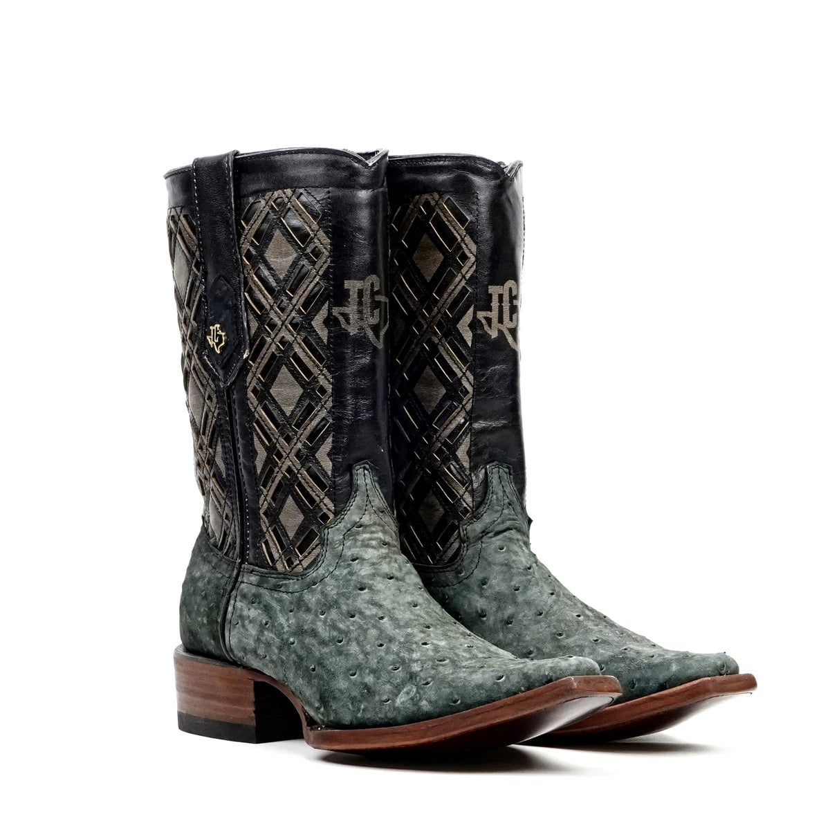 Ostrich Nubuck Green Black Short Shaft Zip Boots - Snip Toe (AV21) - Gomez Western Wear