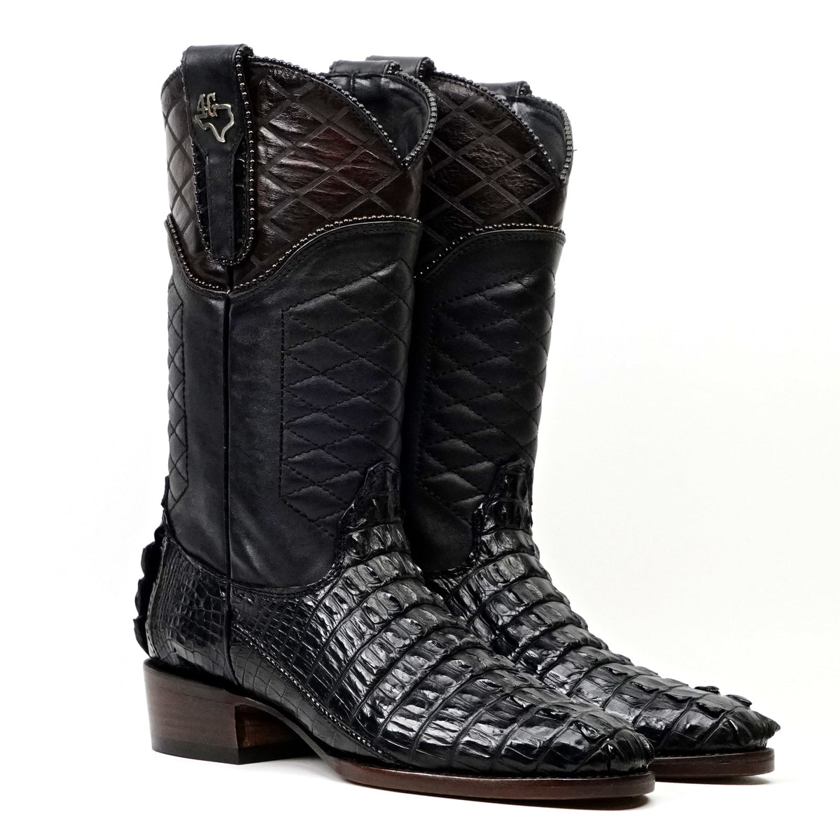 Platinum Rhodes Nile Crocodile Tail Boots - Black - Roper Toe - Gomez Western Wear