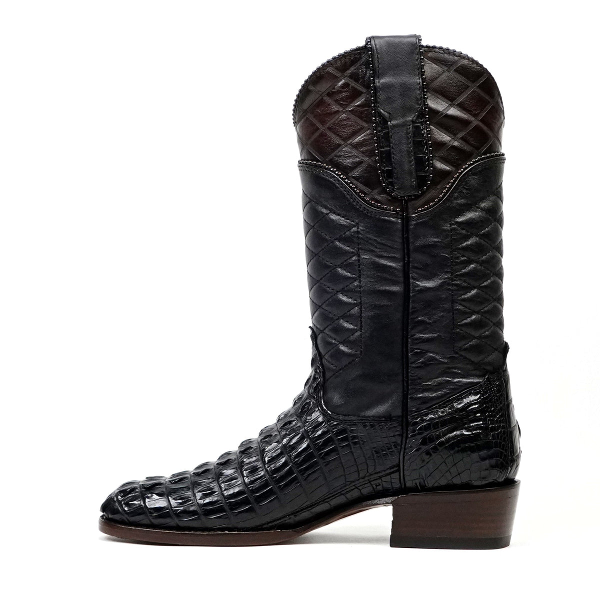 Platinum Rhodes Nile Crocodile Tail Boots - Black - Roper Toe - Gomez Western Wear