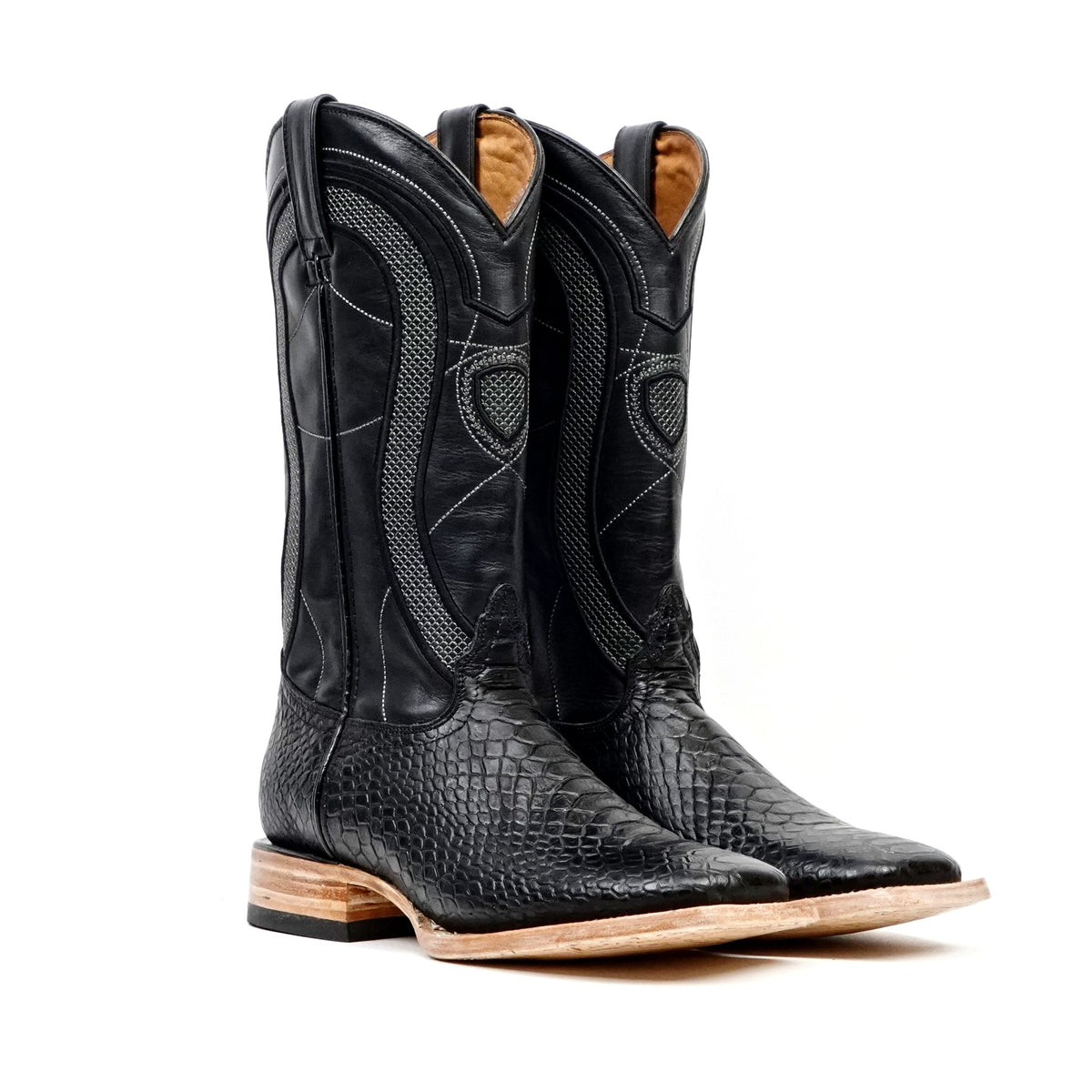 Python Black Boots - Embossed Leather - Square Toe (E913) - Gomez Western Wear