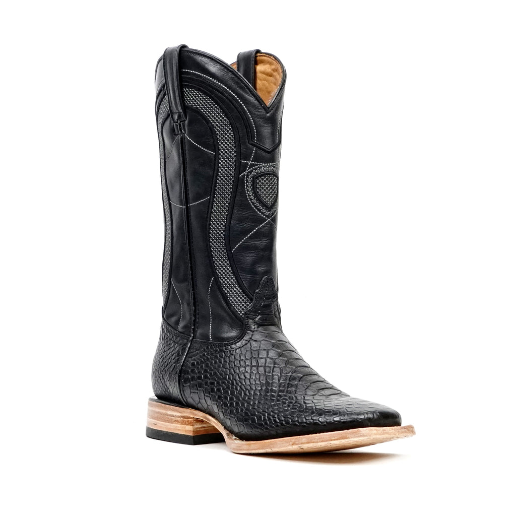 Python Black Boots - Embossed Leather - Square Toe (E913) - Gomez Western Wear