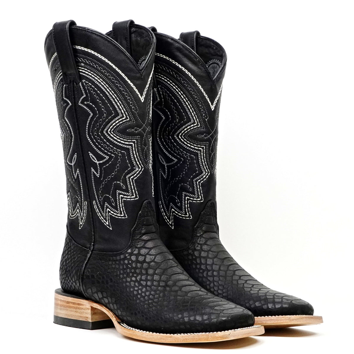 Python Black Cowboy Boots - Embossed Leather - Square Toe (E425) - Gomez Western Wear