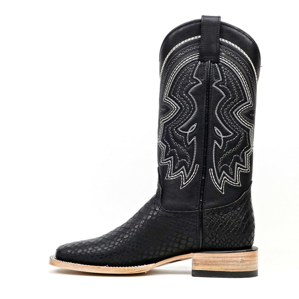 Python Black Cowboy Boots - Embossed Leather - Square Toe (E425) - Gomez Western Wear