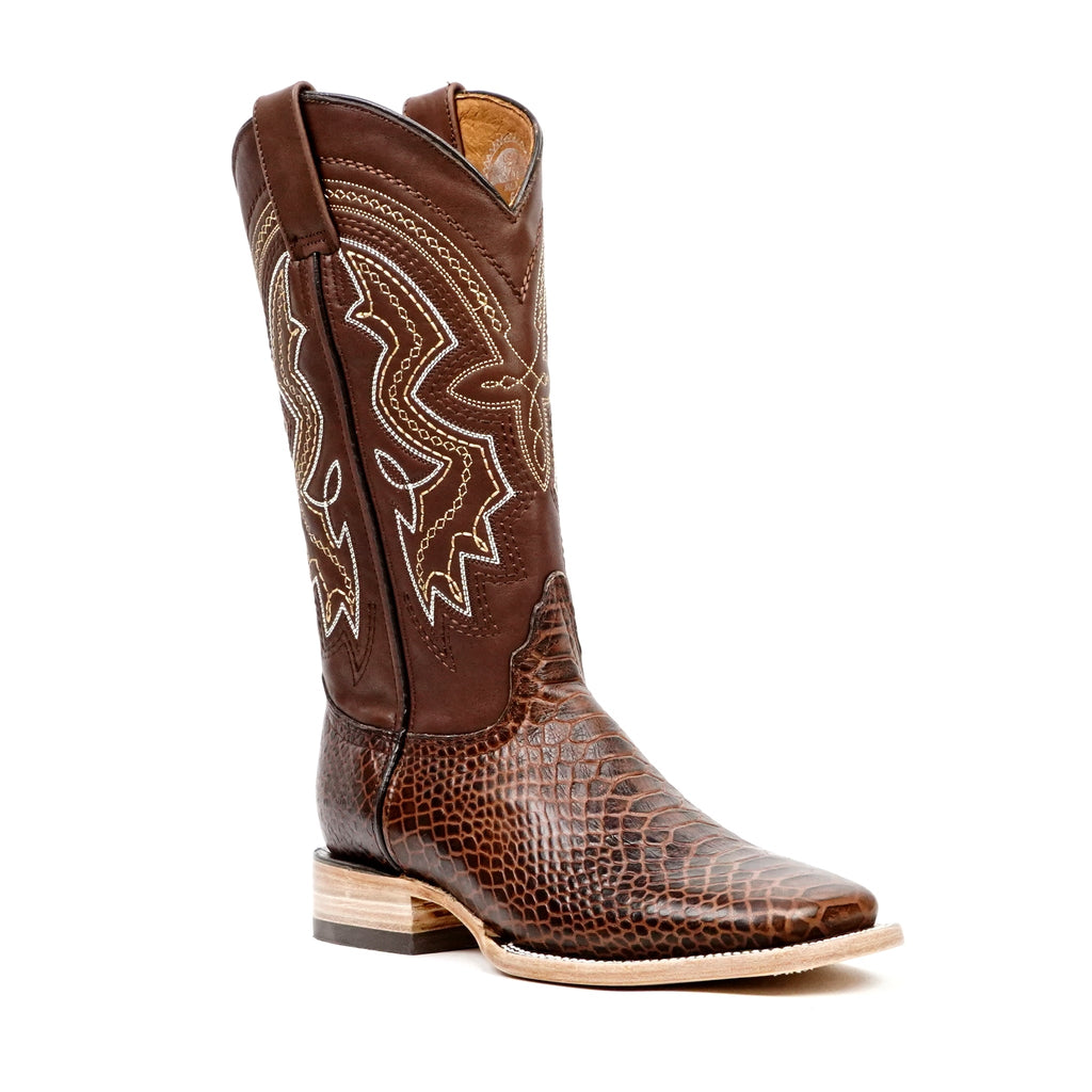 Python Chocolate Boots - Embossed Leather - Square Toe (E425) - Gomez Western Wear