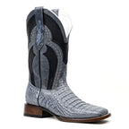 Ranger Caiman Horn Back Boots - Denim Blue - Square Toe - Gomez Western Wear
