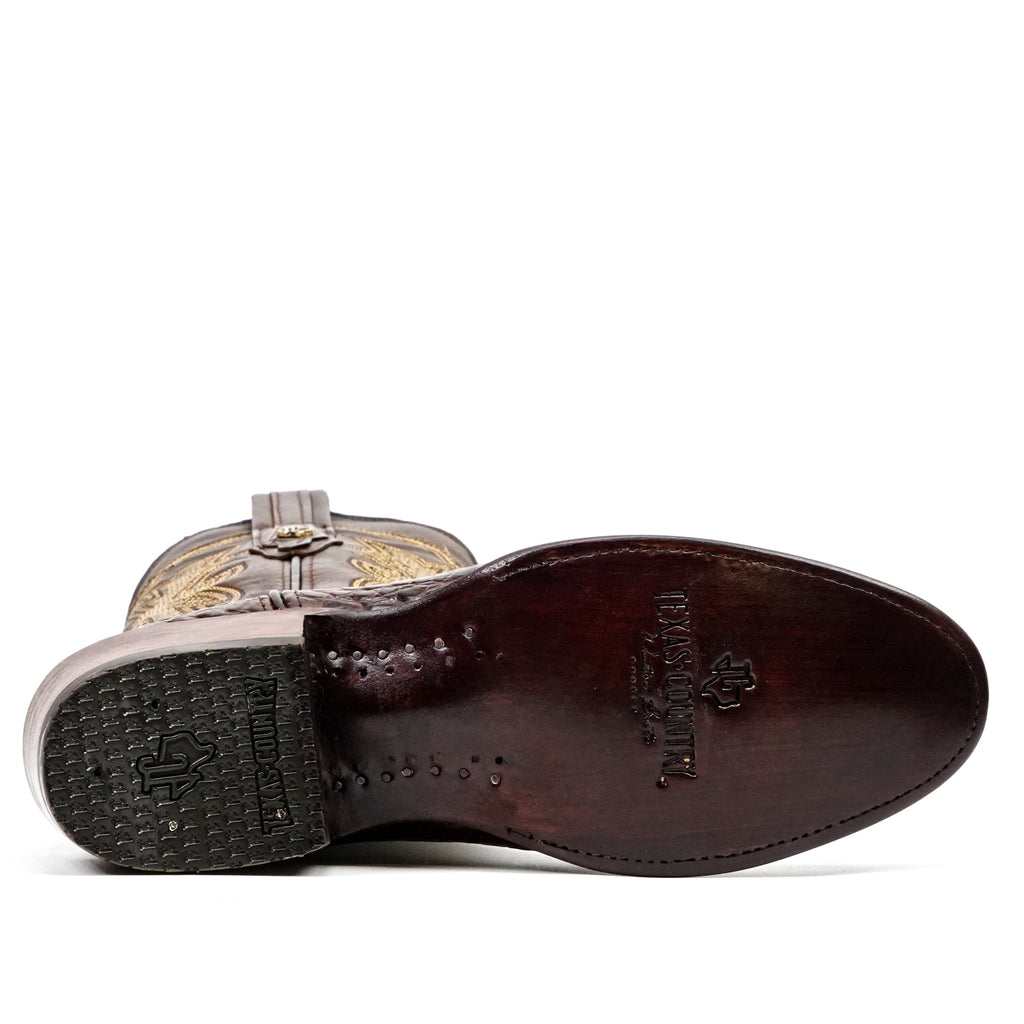 Rhodes Caiman Hornback Boots - Brown - Roper Toe - Gomez Western Wear