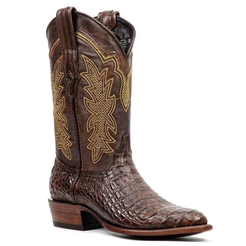 Rhodes Caiman Hornback Boots - Brown - Roper Toe - Gomez Western Wear