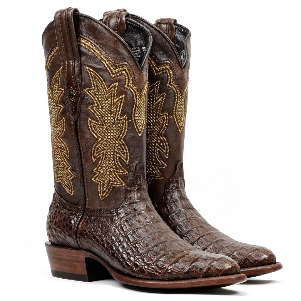 Rhodes Caiman Hornback Boots - Brown - Roper Toe - Gomez Western Wear