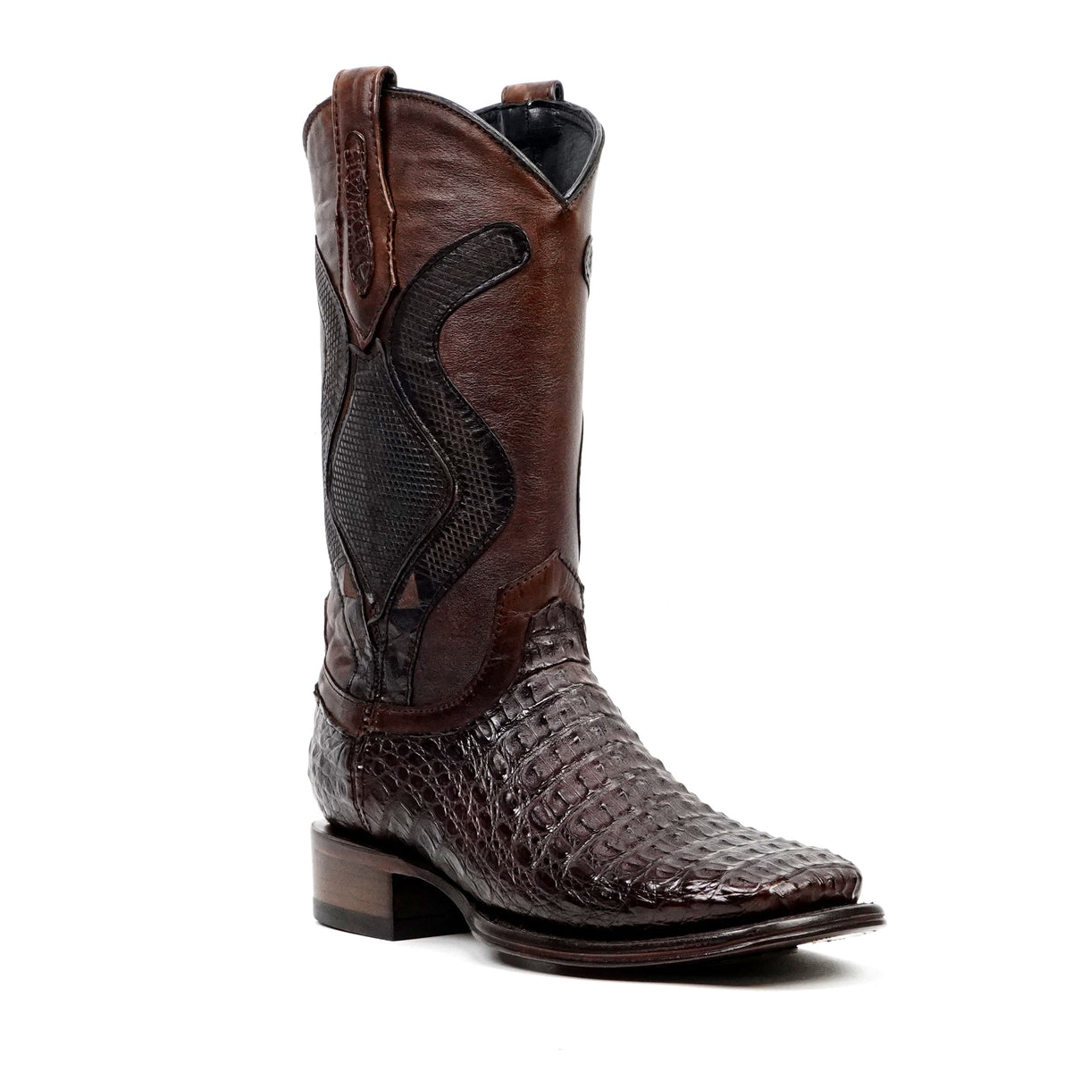 Rhodes Platinum Caiman Hornback Boots - Espresso Brown - Square Toe - Gomez Western Wear