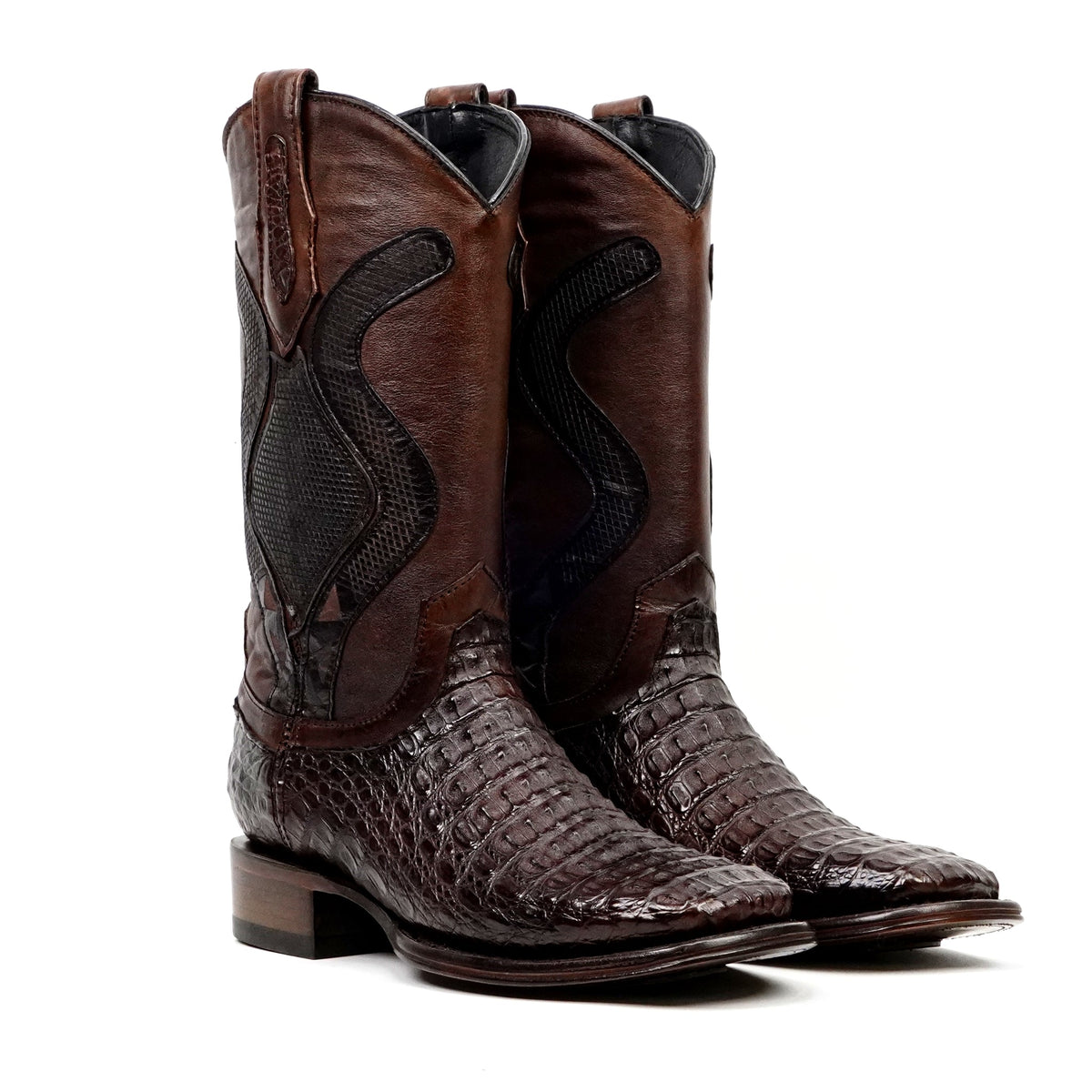 Rhodes Platinum Caiman Hornback Boots - Espresso Brown - Square Toe - Gomez Western Wear