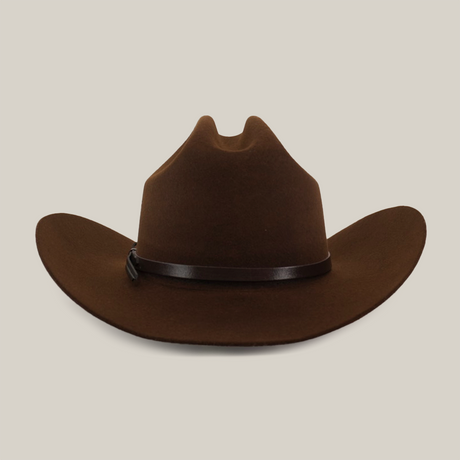 The 6X Sinaloa Brown felt cowboy hat, showcasing Western heritage, features a wide brim and a thin leather band around the crown, set against a plain white background.