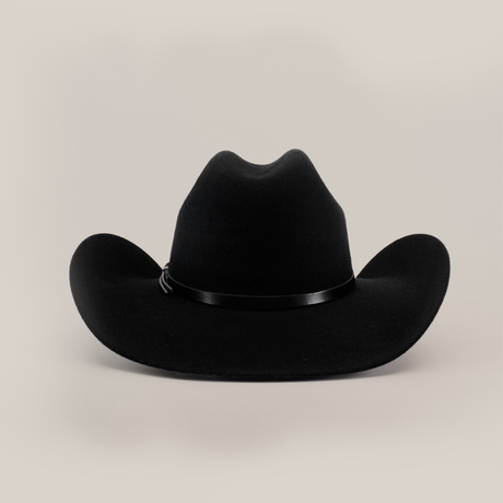 The 6X Chihuahua Black is a premium sheep wool cowboy hat featuring a sleek, curved brim and a shiny black band, displayed against a plain white background.