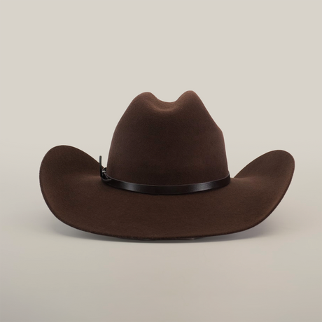 The 6X Chihuahua Brown, a premium sheep wool cowboy hat with a wide brim and slightly curved crown, featuring a black leather hatband, is displayed against a plain white background.