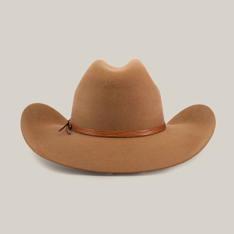 The 6X Chihuahua Fawn is a brown Western hat with a wide brim and a leather band around the crown, crafted from premium sheep wool, set against a plain white background.