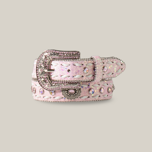 Angel Ranch Girls Belt Glitter Crystal Buck Lacing Pink