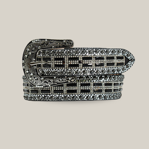 Nocona Western Womens Belt Leather Metallic Lizard Stud Crystal Black N320004601