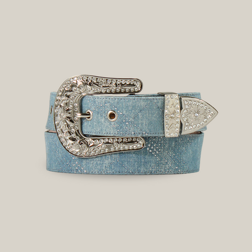 Angel Ranch Western Womens Belt Leather Clear Crystals Denim D140008320