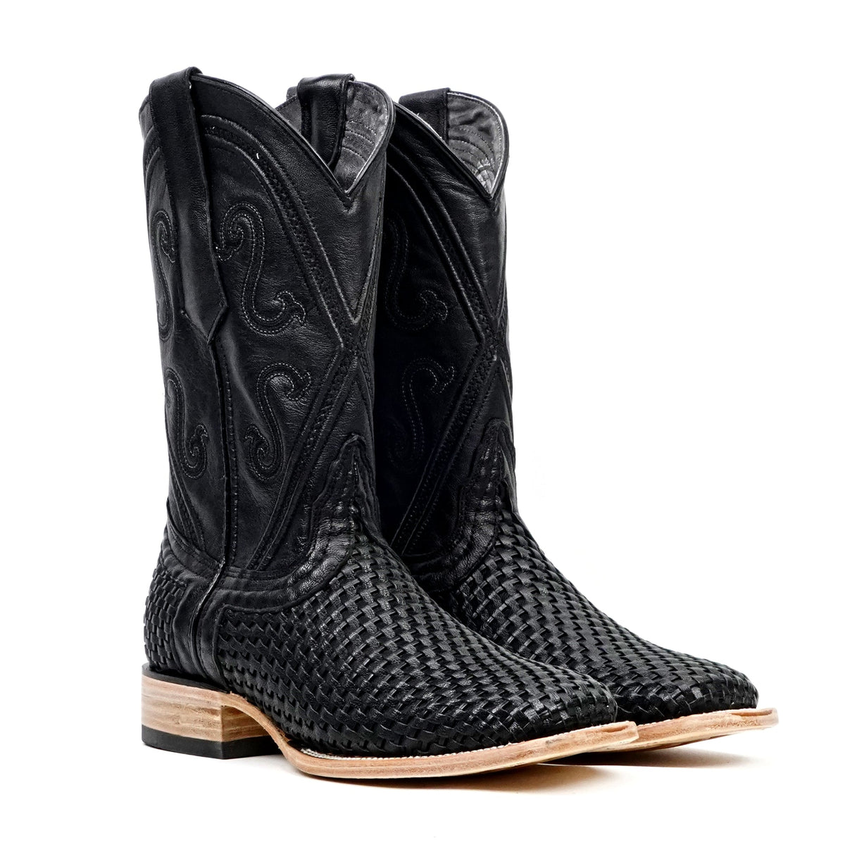 Rush Black Basketweave Boots - Square Toe (E633) - Gomez Western Wear
