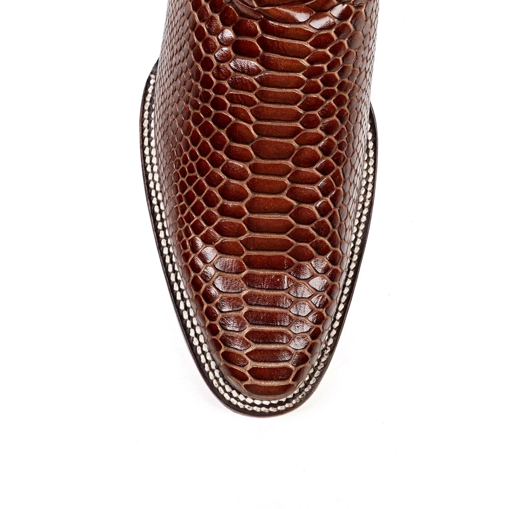 Snake Cognac Boots - Embossed Leather - Round Toe (E953) - Gomez Western Wear
